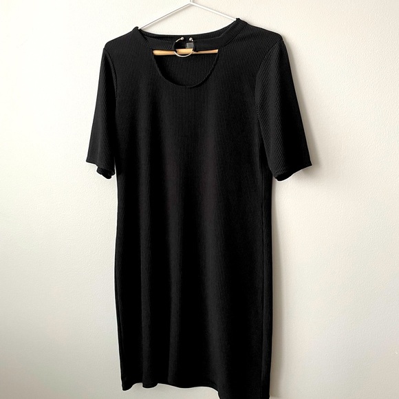 Y2K INSPIRED MISSGUIDED RIBBED BODYCON MINI PEEKABOO CHOKER DRESS US 12 - Picture 1 of 9